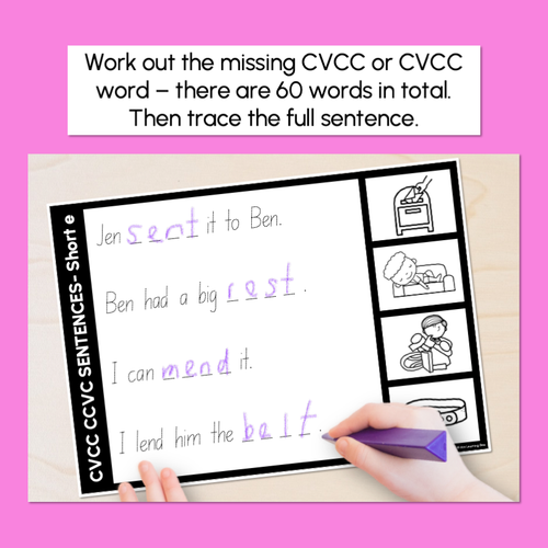 Resource preview 5 for CVCC CCVC Sentences - Trace the Sentence Worksheets - Missing Words