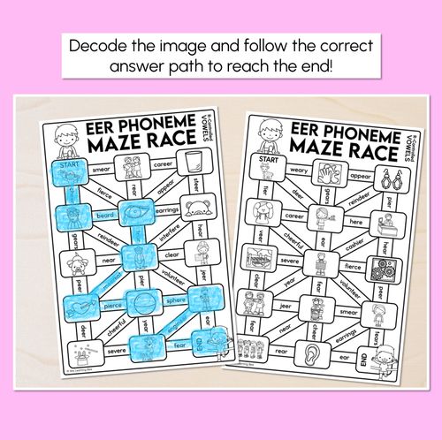 Resource preview 2 for R-Controlled EER Words Maze Race - R-Controlled Vowel EER Words Worksheets