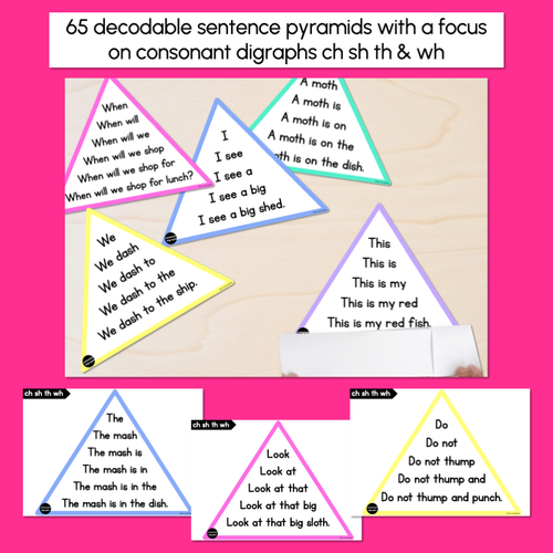 Resource preview 2 for CH SH TH WH WORDS - Decodable Sentences Pyramids - Phonics Fluency