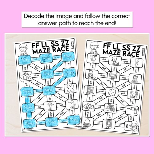 Resource preview 2 for Consonant Digraph LL SS FF ZZ Words Maze Race - LL SS FF ZZ Words Worksheets