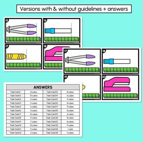 Resource preview 3 for Measuring Length with Informal Units (Unifix Cubes) Task Cards