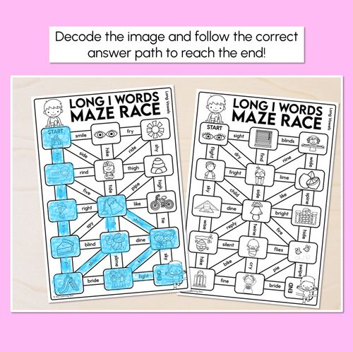 Resource preview 2 for Long Vowel I Words Maze Race - Long Vowel I Words Worksheets