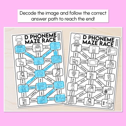 Resource preview 2 for Consonant Phoneme D Words Maze Race - Consonant D Words Worksheets
