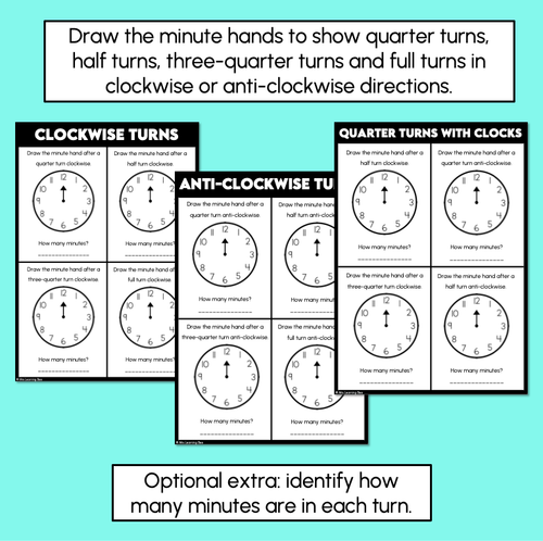 Resource preview 2 for Quarter Turns with Clocks Printables