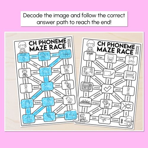 Resource preview 2 for Consonant Phoneme CH Words Maze Race - Consonant CH Words Worksheets
