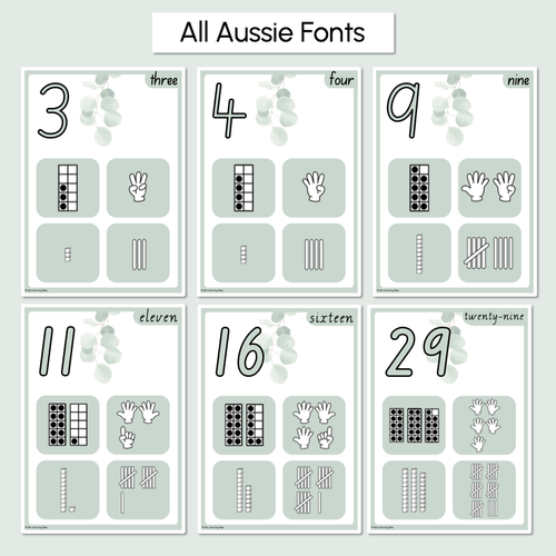 Resource preview 3 for Number Posters 1-30 with ten frames, base ten blocks, tallies & fingers - The Eucalyptus Edit - Eucalyptus Classroom Decor