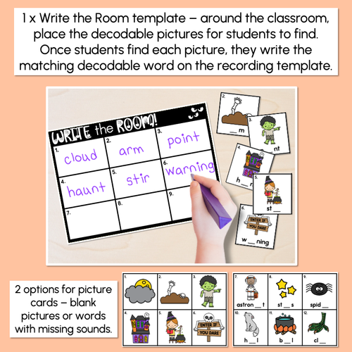 Resource preview 4 for Halloween Scoot - Halloween-Themed Read the Room & Write the Room - Diphthongs & R-Controlled Vowels
