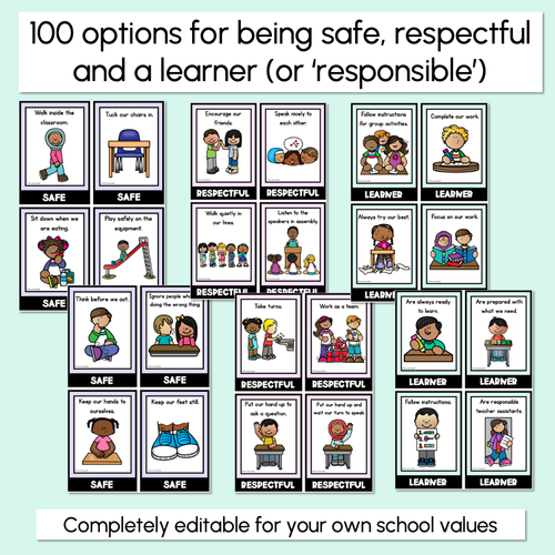 Resource preview 2 for Positive Behaviour Choice Posters - Safe Respectful Learners - Pastel Theme
