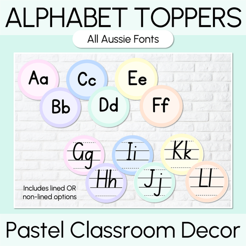 Pastel Classroom Decor - Alphabet Toppers - Mrs Learning Bee