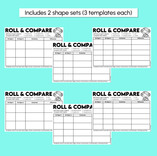 Resource preview 3 for Roll & Compare - Comparing 3D Objects Activity