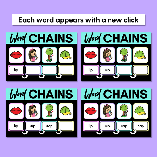 Resource preview 3 for CVC Word Chains for Beginning, Middle & End Sounds - Decodable PowerPoint