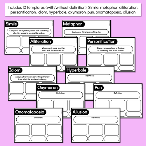 Resource preview 3 for Figurative Language - Student Templates