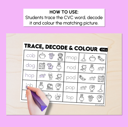 Resource preview 2 for Trace, Decode & Colour - CVC O Words Worksheets