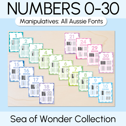 Resource preview 1 for Number Posters 0-30 with ten frames, base ten blocks, tallies & fingers - The Sea of Wonder Collection - Calming Classroom Decor  