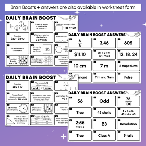 Resource preview 5 for Year 4 Maths Review - Daily Brain Boosts - Set 1