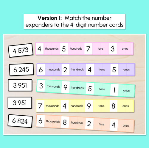 Resource preview 2 for Number Expander Matching Task Cards - Place Value with 4-Digit Numbers