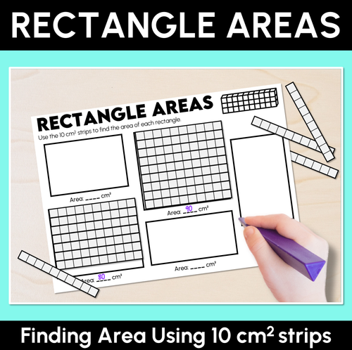 Resource preview 1 for Rectangle Areas – Finding Area Using 10 cm² Strips - Worksheets