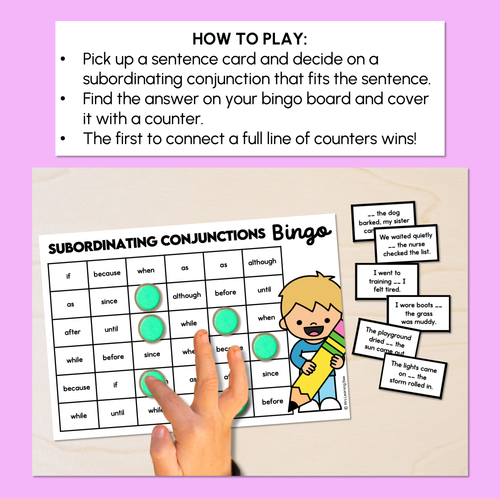 Resource preview 2 for Subordinating Conjunctions Bingo Boards