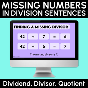 Missing Numbers in Division Sentences - Dividend, Divisor, Quotient Teaching Slides