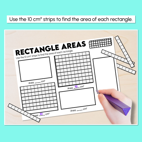 Resource preview 2 for Rectangle Areas – Finding Area Using 10 cm² Strips - Worksheets