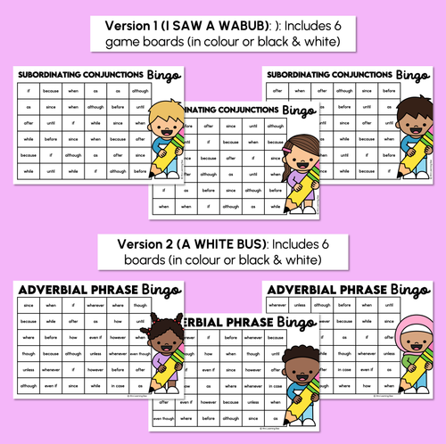 Resource preview 3 for Subordinating Conjunctions Bingo Boards