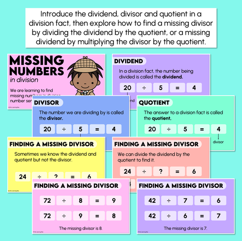 Resource preview 2 for Missing Numbers in Division Sentences - Dividend, Divisor, Quotient Teaching Slides