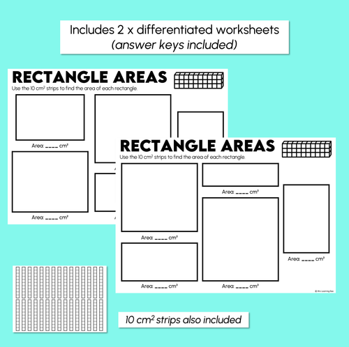 Resource preview 3 for Rectangle Areas – Finding Area Using 10 cm² Strips - Worksheets