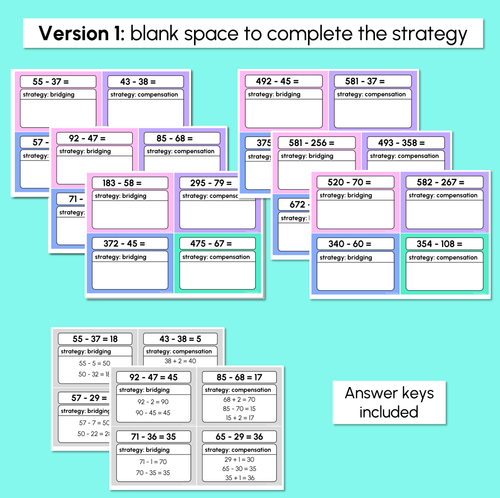 Resource preview 3 for Strategy Practice - Bridging & Compensation - Subtraction Task Cards