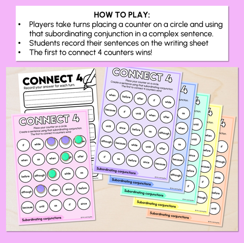 Resource preview 2 for Subordinating Conjunctions - Connect 4 Games