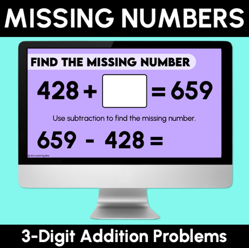 Resource preview 1 for Missing Numbers - 3-Digit Addition Problems - Teaching Slides