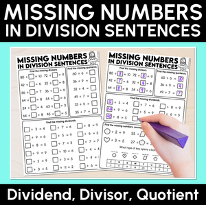 Missing Numbers in Division Sentences Worksheets