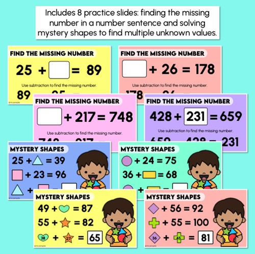 Resource preview 3 for Missing Numbers - 3-Digit Addition Problems - Teaching Slides