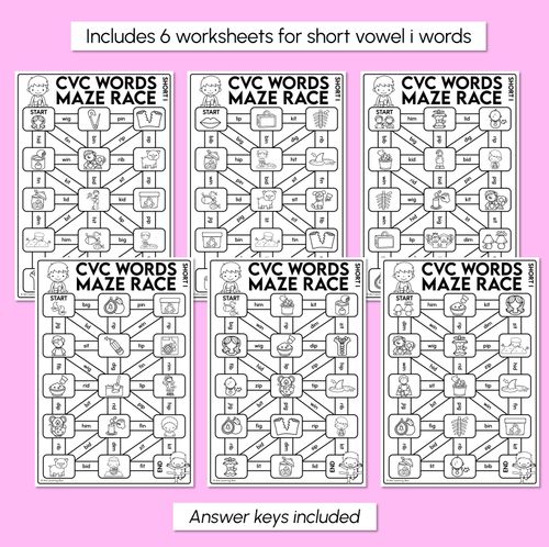 Resource preview 3 for CVC Words Maze Race - CVC I Words Worksheets