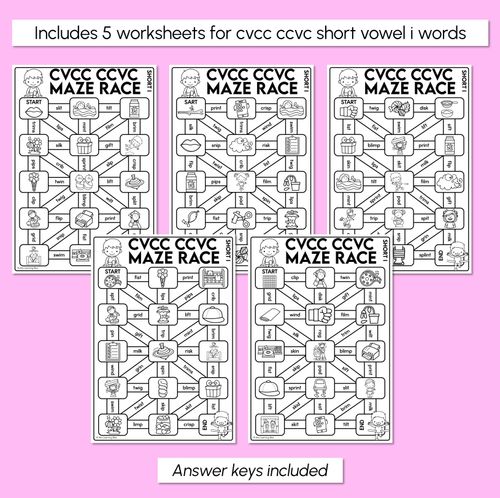 Resource preview 3 for CVCC Words Maze Race - CVCC CCVC I Words Worksheets