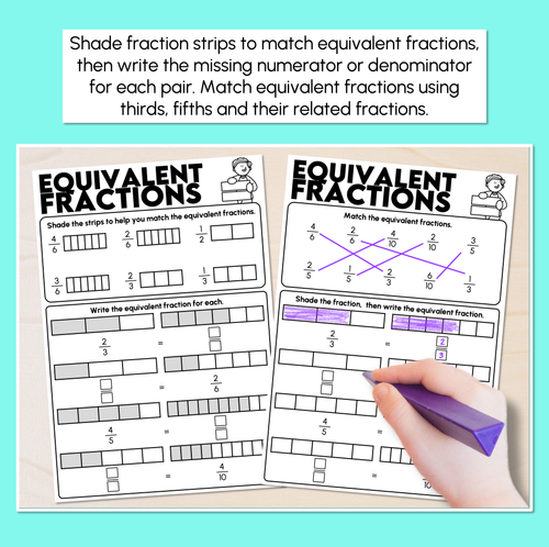 Resource preview 2 for Equivalent Fractions Using Thirds and Fifths - Fractions Worksheets