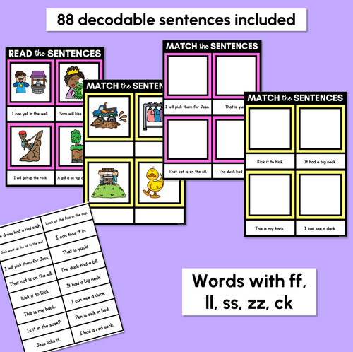 Resource preview 2 for LL SS FF ZZ CK Decodable Sentences Mats - Read & Match