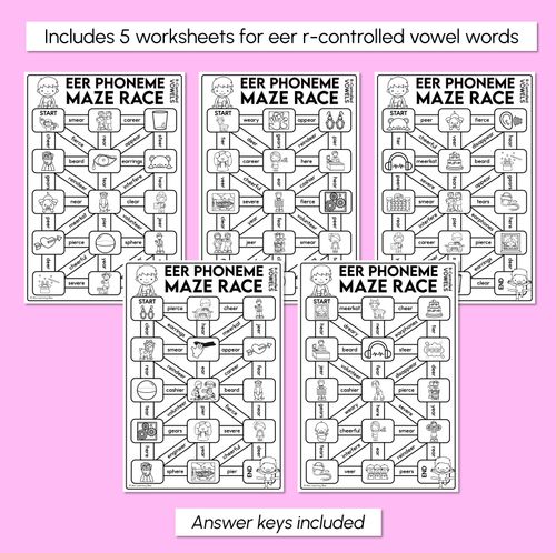 Resource preview 3 for R-Controlled EER Words Maze Race - R-Controlled Vowel EER Words Worksheets