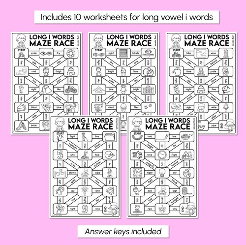 Resource preview 3 for Long Vowel I Words Maze Race - Long Vowel I Words Worksheets