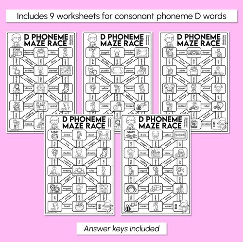 Resource preview 3 for Consonant Phoneme D Words Maze Race - Consonant D Words Worksheets