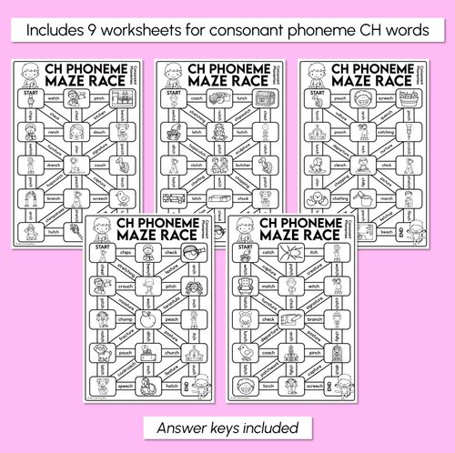 Resource preview 3 for Consonant Phoneme CH Words Maze Race - Consonant CH Words Worksheets
