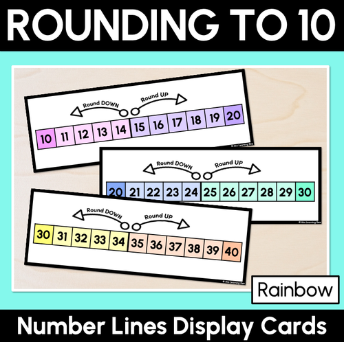 Resource preview 1 for Rounding to Nearest Ten - Number Lines Display Cards & Desk Companions (Rainbow)