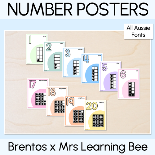 Resource preview 1 for NUMBER POSTERS 1-30 - The Brentos Collection - Pastel Rainbow