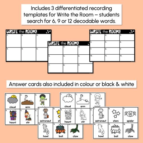 Resource preview 5 for Halloween Scoot - Halloween-Themed Read the Room & Write the Room - Diphthongs & R-Controlled Vowels