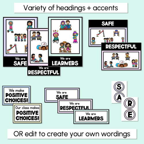 Resource preview 3 for Positive Behaviour Choice Posters - Safe Respectful Learners - Pastel Theme