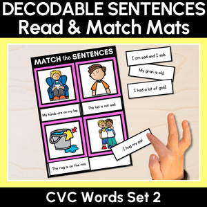 CVC Word Decodable Sentences Mats - Read & Match Set 2 - CVC Words