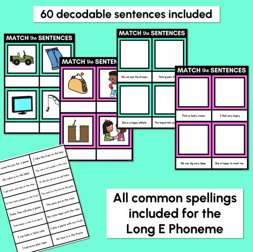 Resource preview 2 for Long Vowel E Decodable Sentences Mats - Read & Match
