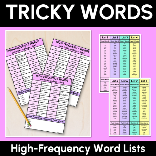 Resource preview 1 for HIGH FREQUENCY HEART WORD LISTS FREEBIE