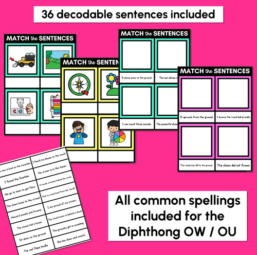 Resource preview 2 for OW Diphthong Decodable Sentence Mats - Read & Match