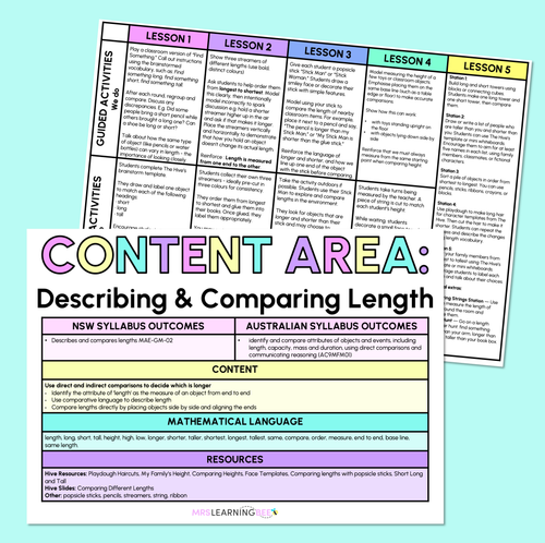 Resource preview 6 for Describing & Comparing Length - Kindergarten/Foundation Unit of Work