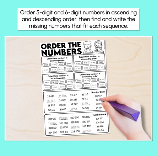 Resource preview 2 for Ordering 5-Digit & 6-Digit Numbers - Place Value Worksheets